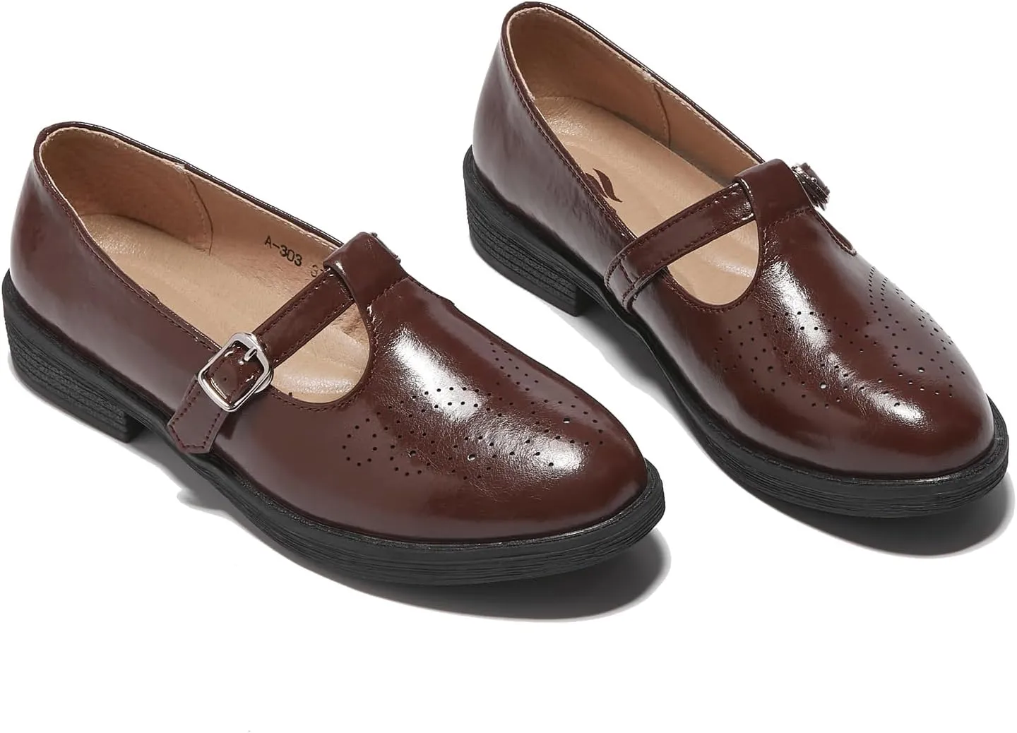 TRULAND Women's Leather Mary Jane Oxfords Shoes - Slip On T-Strap Loafers Casual Closed Toe Dressy Flats Shoes for Office Work