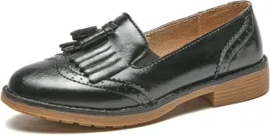 TRULAND Women’s Leather Penny Loafers – Slip On Wingtip Oxfords Tassel Loafers Comfortable Casual Dressy Shoes for Office Work