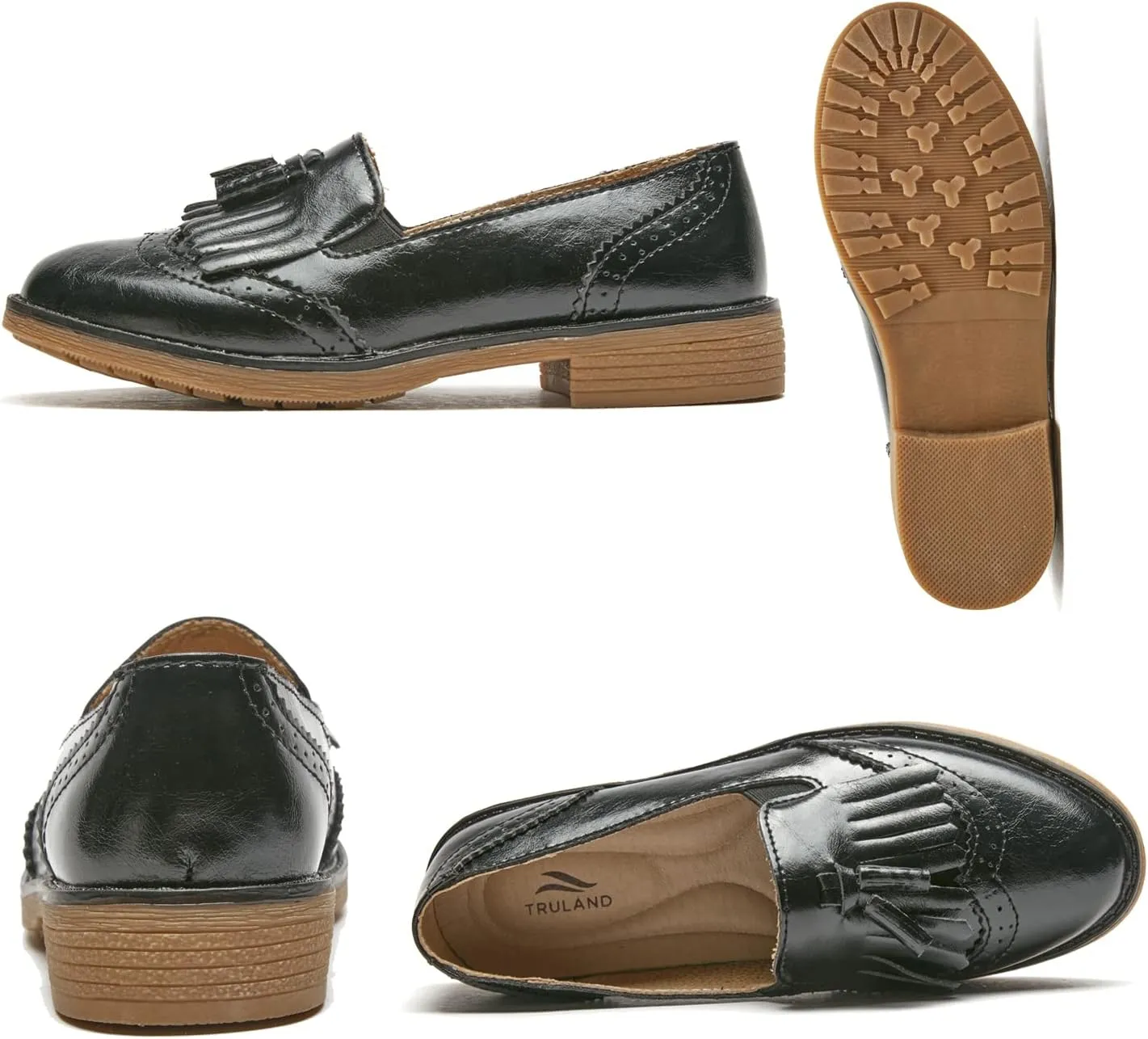 TRULAND Women’s Leather Penny Loafers – Slip On Wingtip Oxfords Tassel Loafers Comfortable Casual Dressy Shoes for Office Work