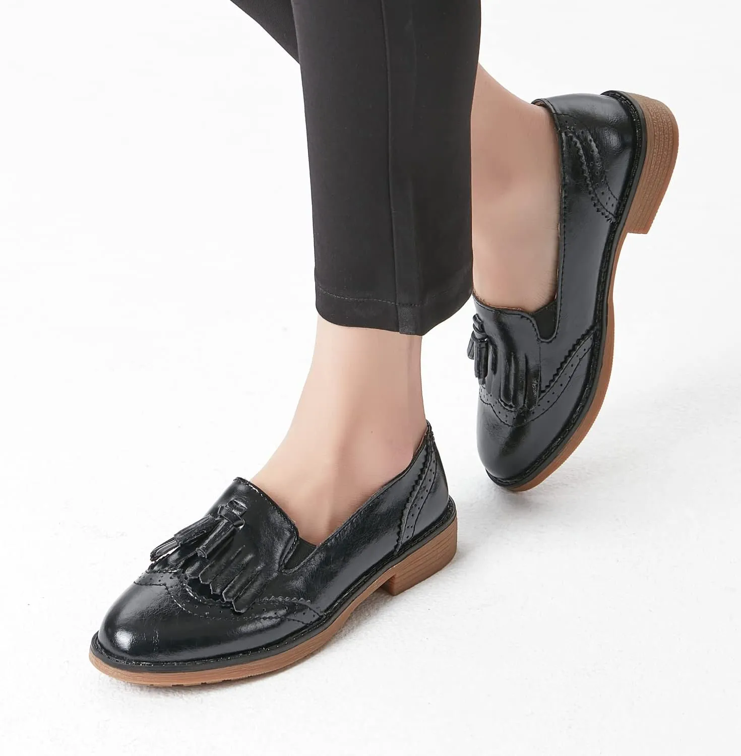TRULAND Women’s Leather Penny Loafers – Slip On Wingtip Oxfords Tassel Loafers Comfortable Casual Dressy Shoes for Office Work