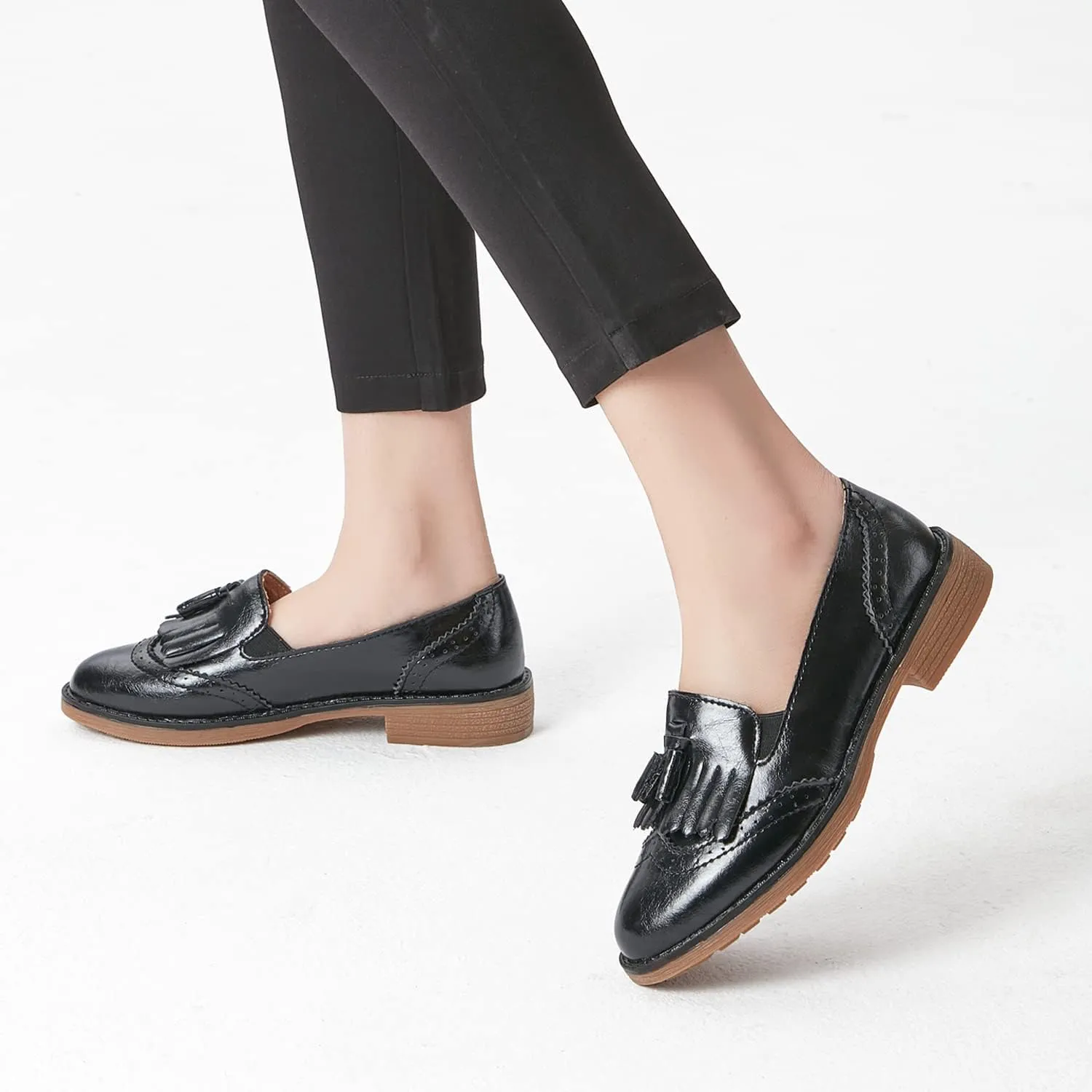 TRULAND Women’s Leather Penny Loafers – Slip On Wingtip Oxfords Tassel Loafers Comfortable Casual Dressy Shoes for Office Work