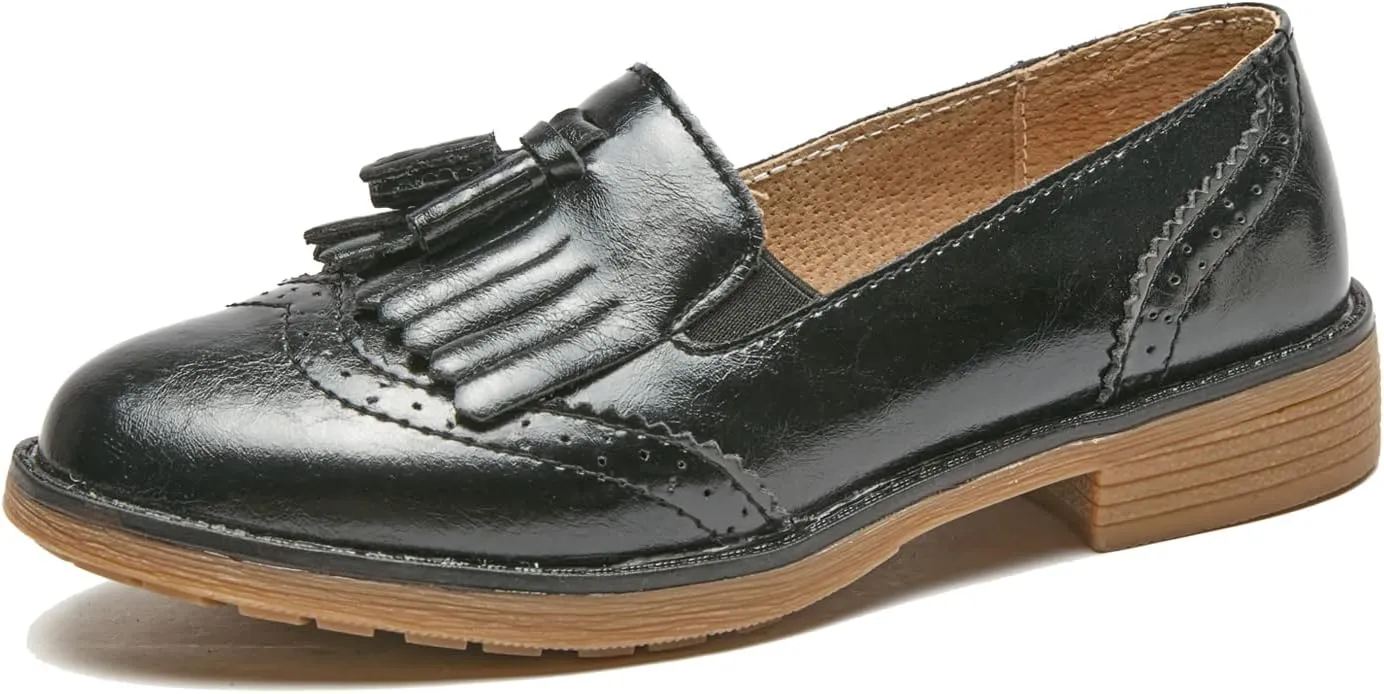 TRULAND Women’s Leather Penny Loafers – Slip On Wingtip Oxfords Tassel Loafers Comfortable Casual Dressy Shoes for Office Work