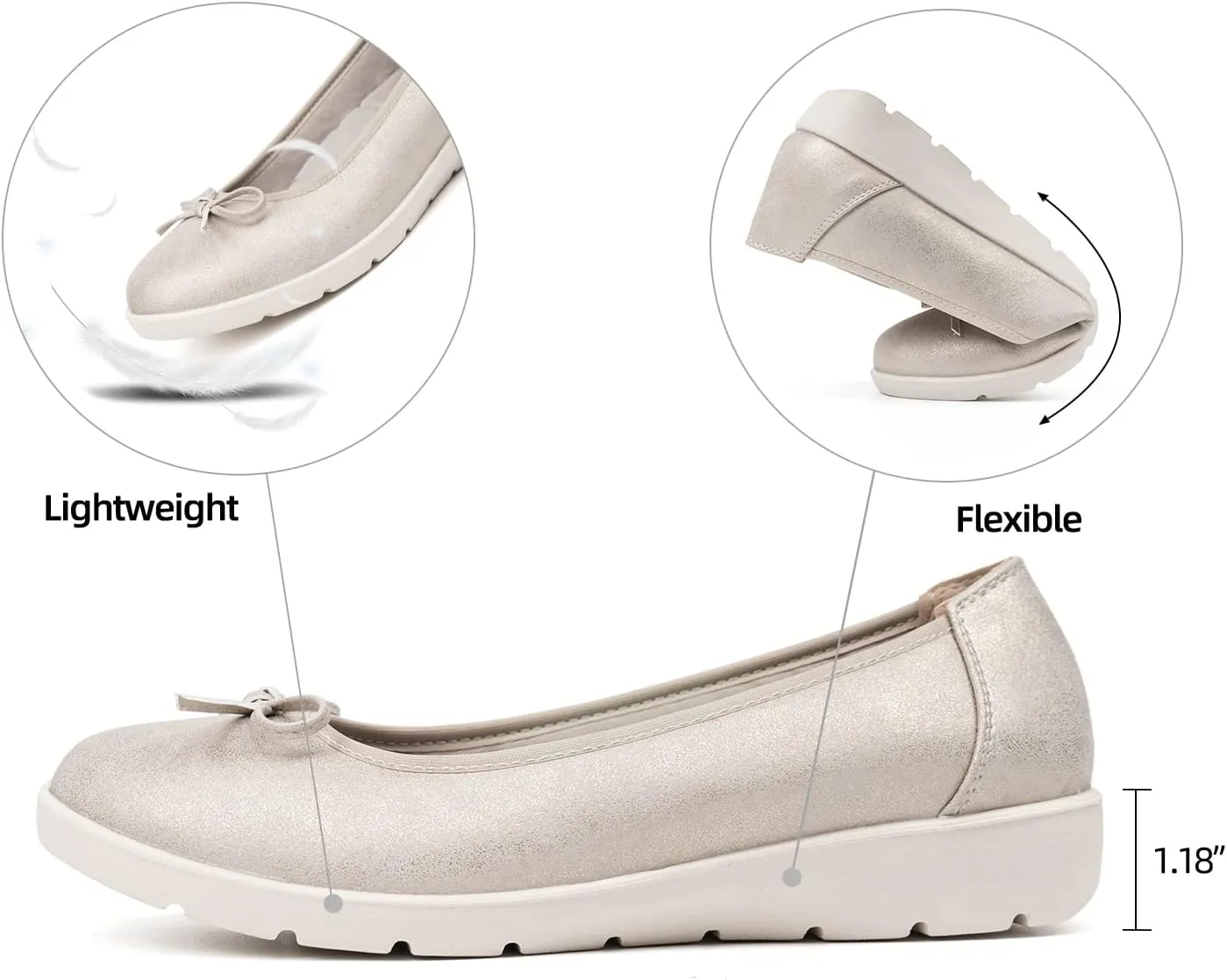 VJH confort Womens Ballet Flats Round Toe Slip-On Comfortable Dress Pump Walking Shoes