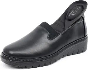 VJH confort Women’s Loafers Round Toe Slip on Comfort Arch Support Walking Shoes(Black,5)