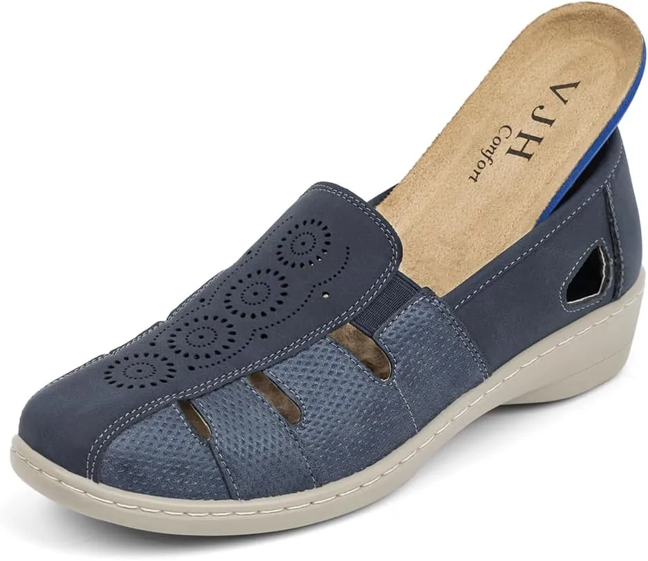 VJH confort Women’s Loafers, Slip-on Round Toe Light Weight Comfort Casual Walking Shoes(Navy,7.5)