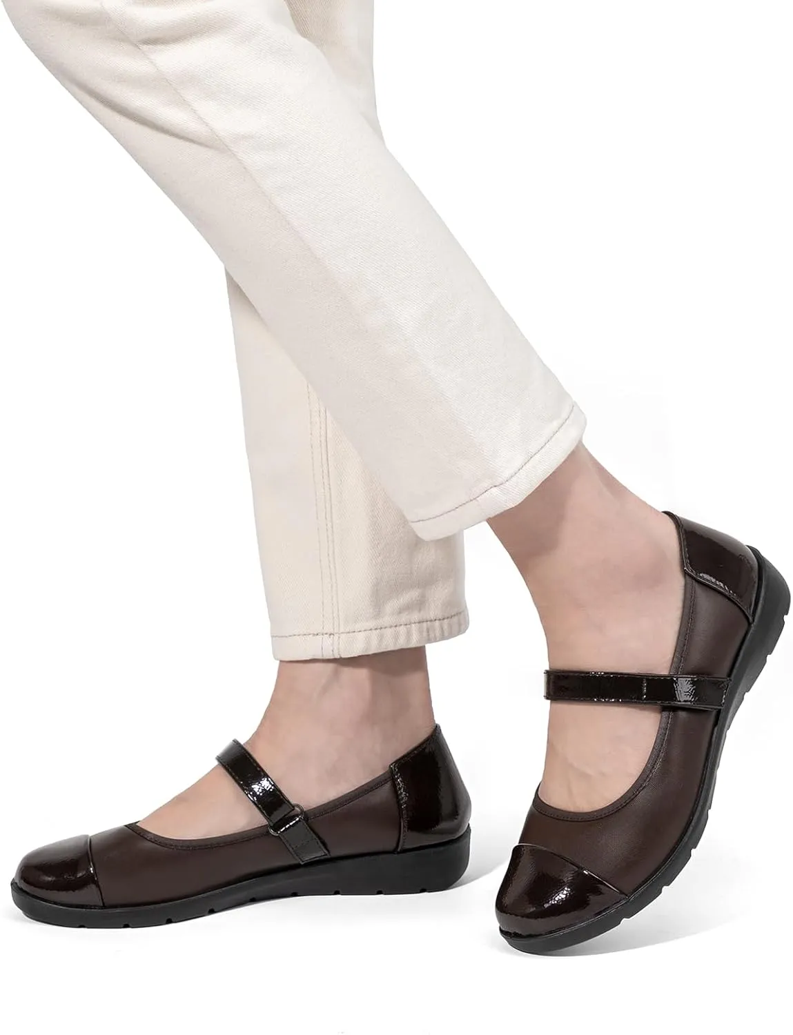 VJH confort Womens Mary Jane Flats Comfortable Round Toe Arch Support Walking Shoes