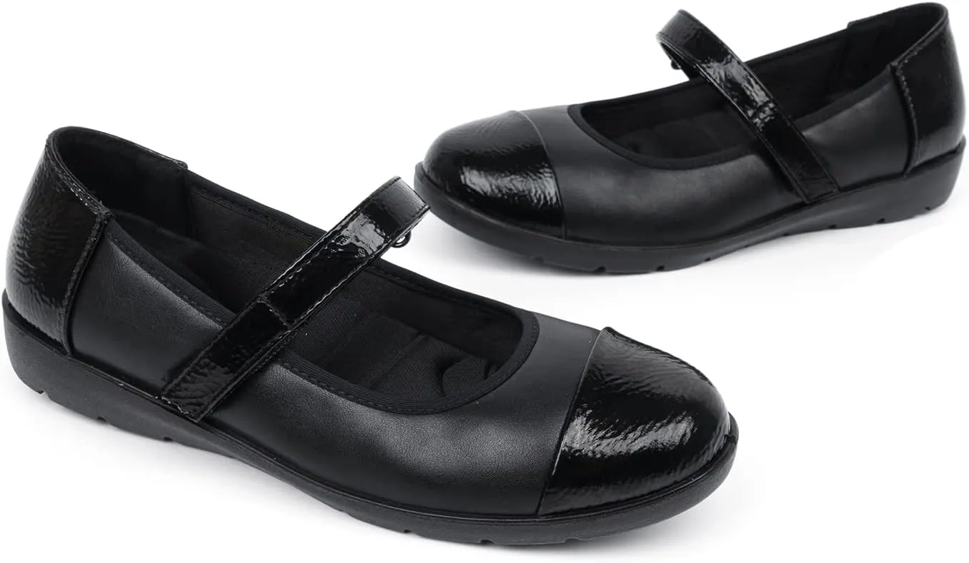 VJH confort Womens Mary Jane Flats Comfortable Round Toe Arch Support Walking Shoes