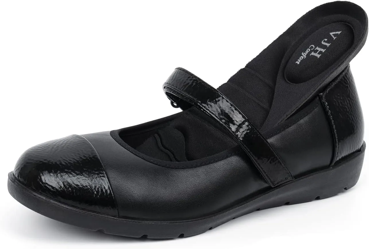 VJH confort Womens Mary Jane Flats Comfortable Round Toe Arch Support Walking Shoes