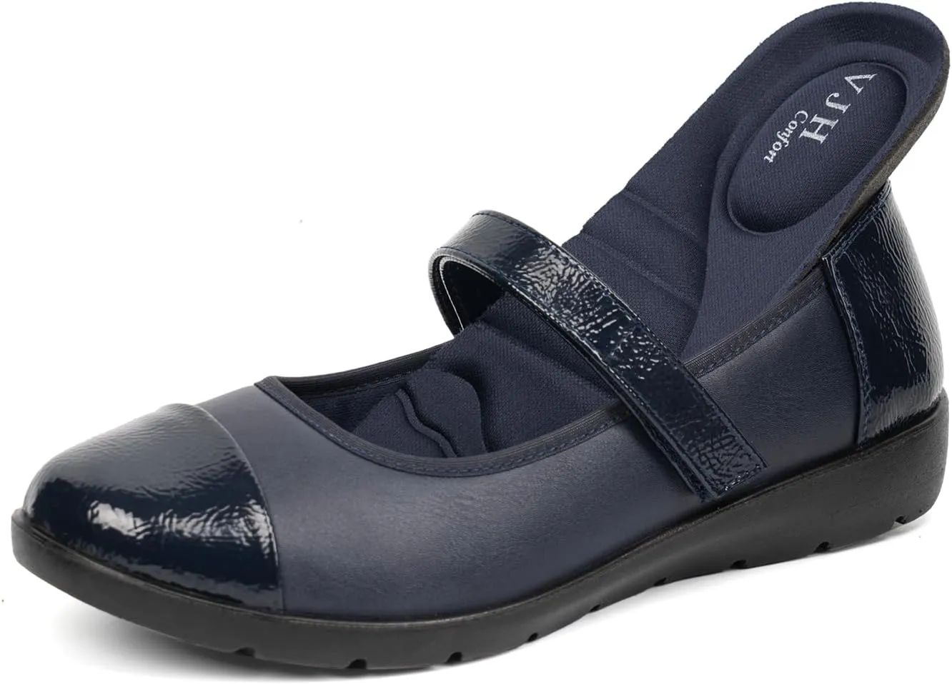 VJH confort Womens Mary Jane Flats Comfortable Round Toe Arch Support Walking Shoes
