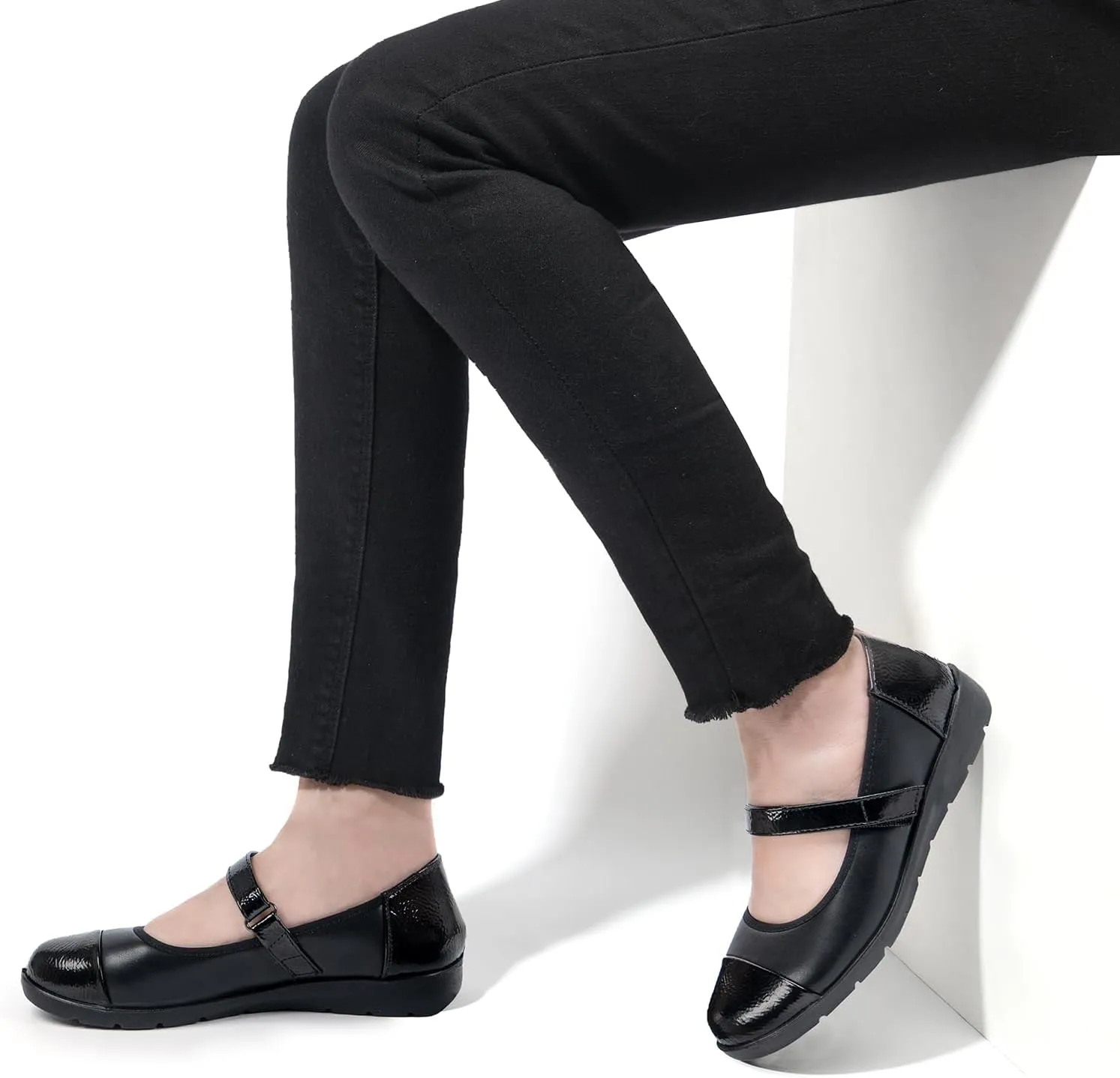 VJH confort Womens Mary Jane Flats Comfortable Round Toe Arch Support Walking Shoes