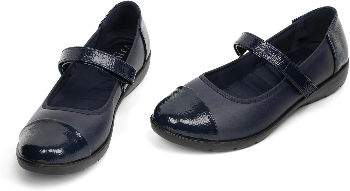 VJH confort Womens Mary Jane Flats Comfortable Round Toe Arch Support Walking Shoes