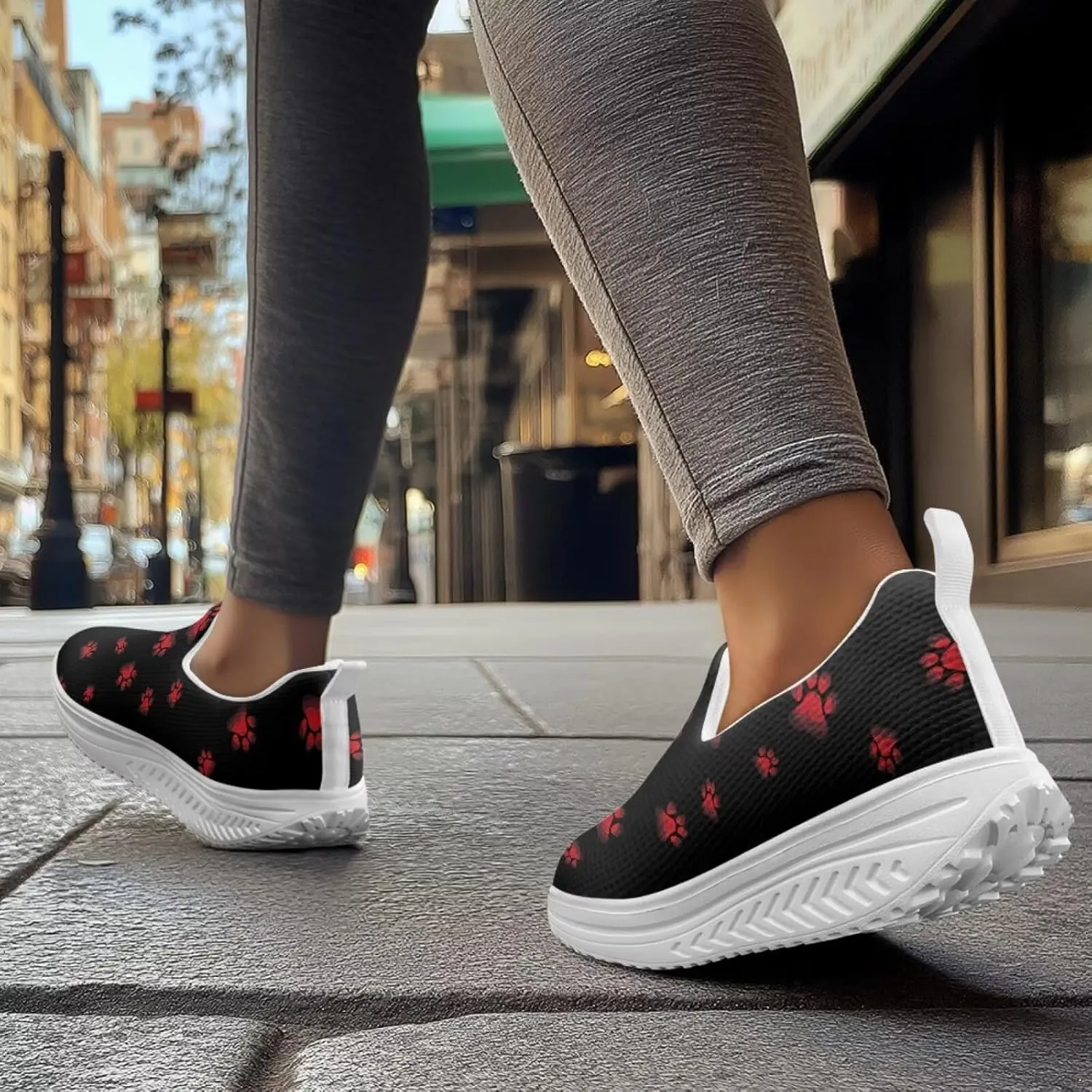 Women Platform Loafers Sneaker Dog Paws Pattern Lightweight Mesh Shoes Vacation Outdoor Sneakers
