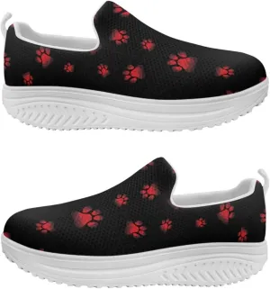 Women Platform Loafers Sneaker Dog Paws Pattern Lightweight Mesh Shoes Vacation Outdoor Sneakers