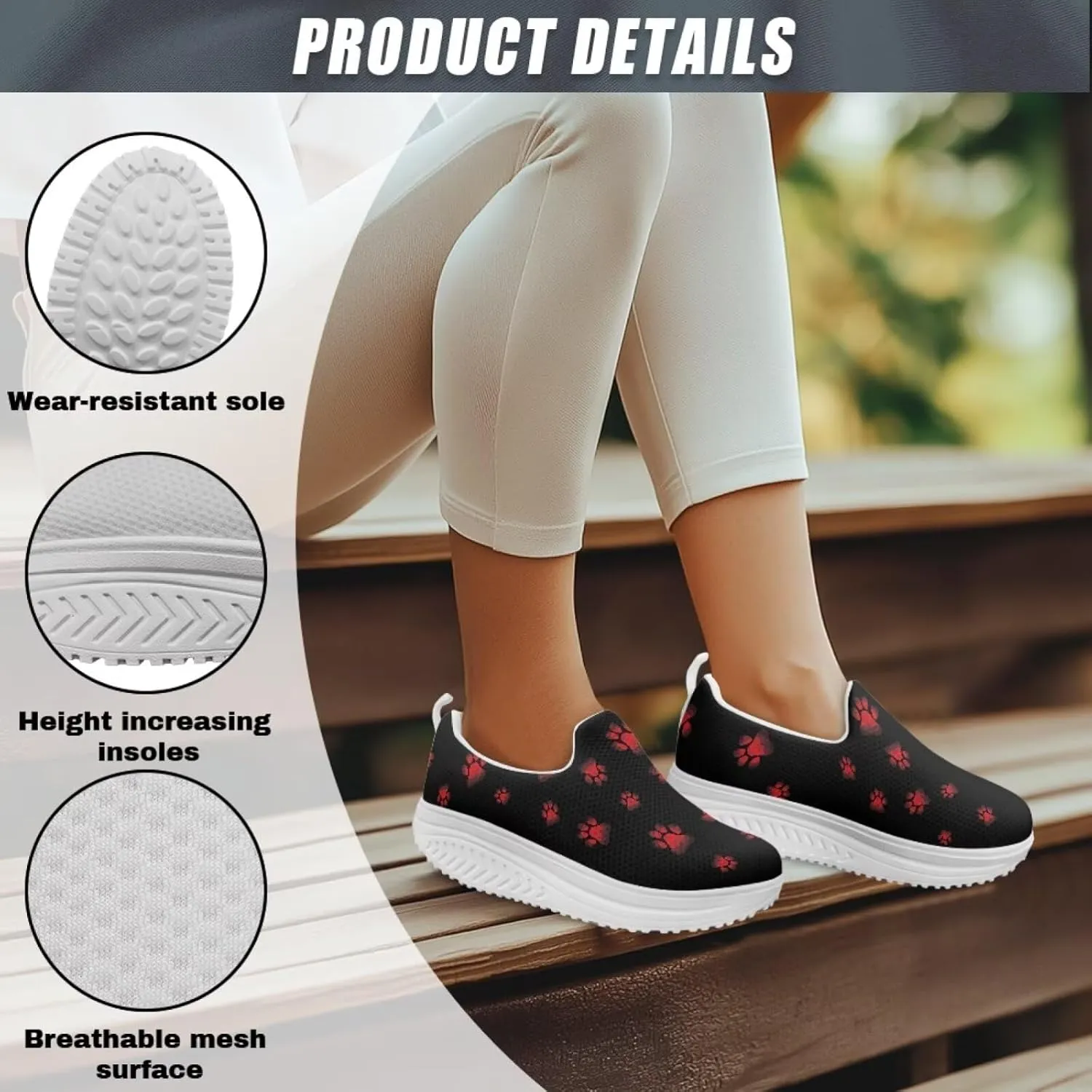 Women Platform Loafers Sneaker Dog Paws Pattern Lightweight Mesh Shoes Vacation Outdoor Sneakers