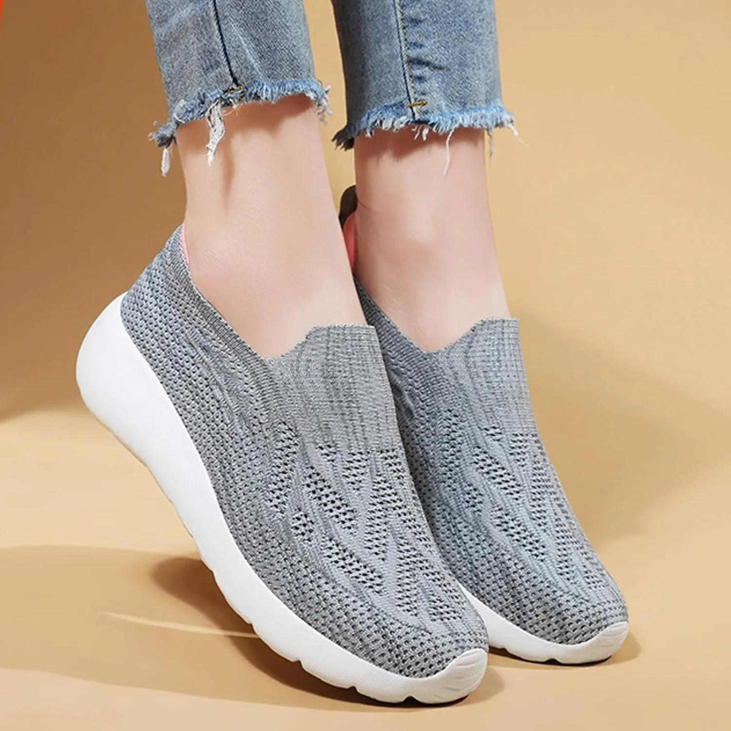 Women Sneakers Fashionable Simple and Solid Color Mesh Breathable The New Summer Style Comfortable Thick (Grey, 7)