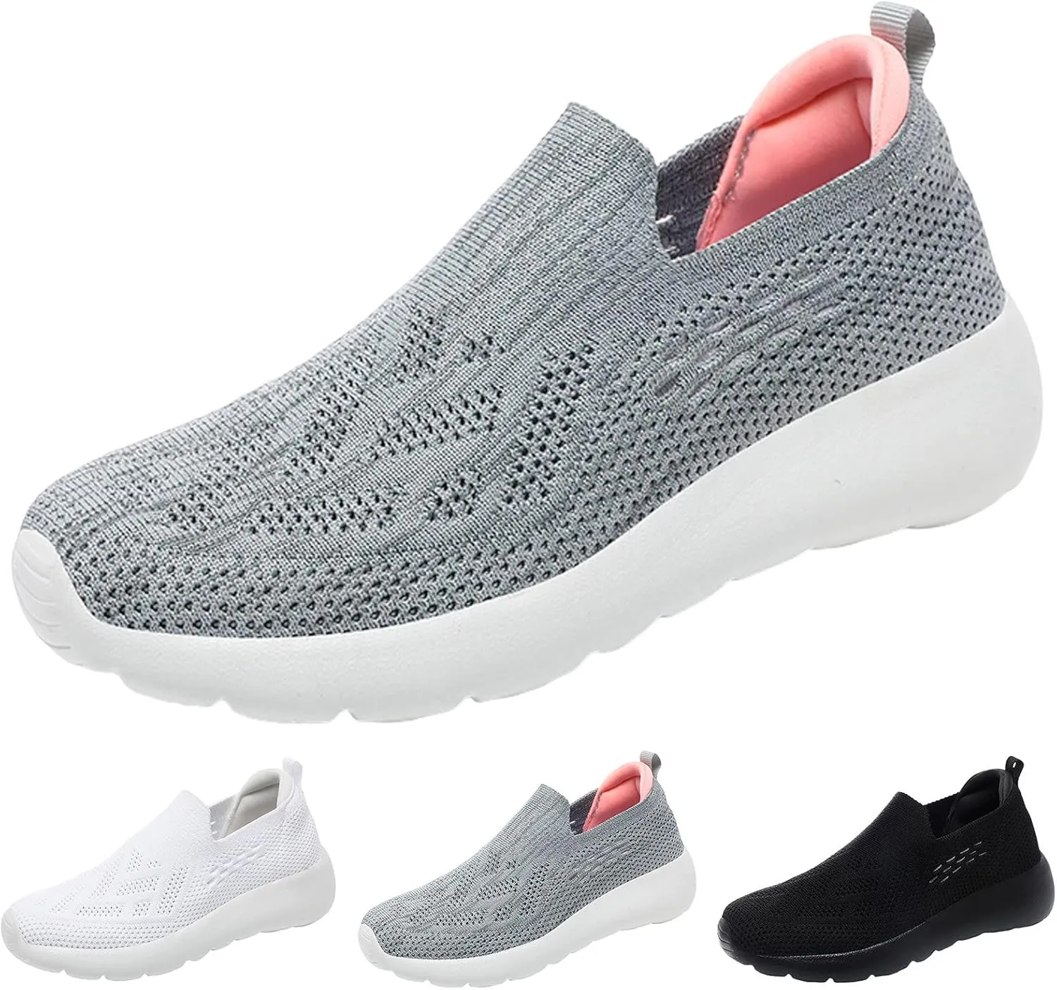 Women Sneakers Fashionable Simple and Solid Color Mesh Breathable The New Summer Style Comfortable Thick (Grey, 7)