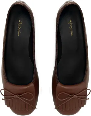 Women Tassel Loafer Flats with Bow Square Closed Toe Slip On Ballet Flats Wingtip Bow-Knot Flat Loafers Matte Leather Office Work Flats Ladies Girls Club Driver Flats Dressy Cute 4-11 M US