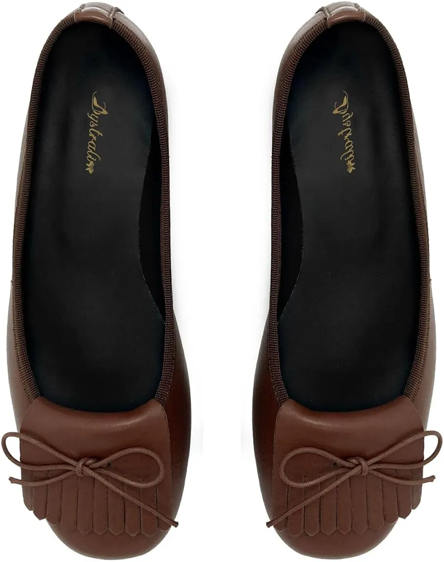 Women Tassel Loafer Flats with Bow Square Closed Toe Slip On Ballet Flats Wingtip Bow-Knot Flat Loafers Matte Leather Office Work Flats Ladies Girls Club Driver Flats Dressy Cute 4-11 M US