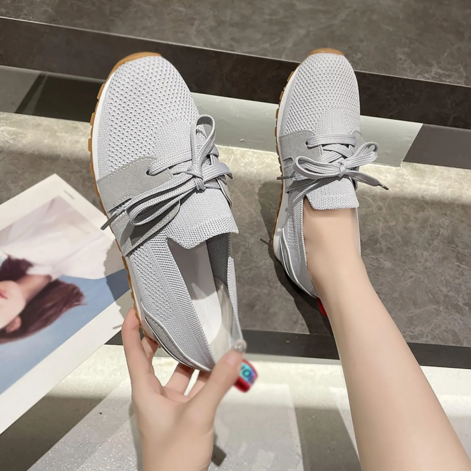 Women's Breathable Flying Woven Orthopedic Sneakers,Comfortable Non-Slip Casual Walking Loafers for Camping,Traveling