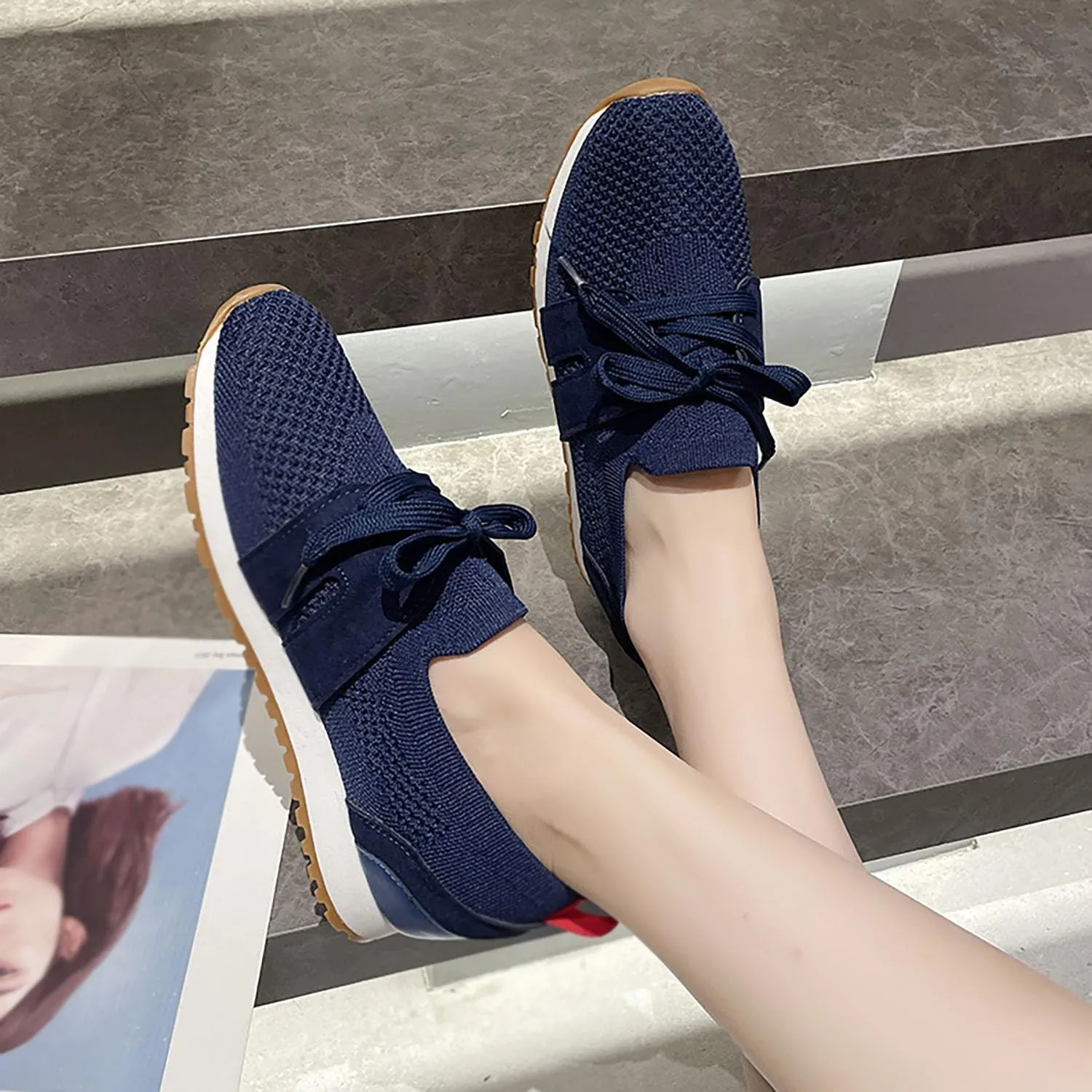 Women's Breathable Flying Woven Orthopedic Sneakers,Comfortable Non-Slip Casual Walking Loafers for Camping,Traveling