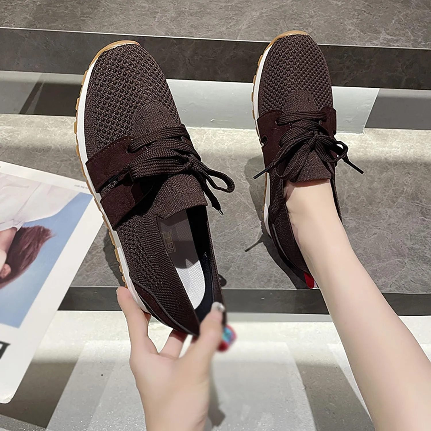 Women's Breathable Flying Woven Orthopedic Sneakers,Comfortable Non-Slip Casual Walking Loafers for Camping,Traveling