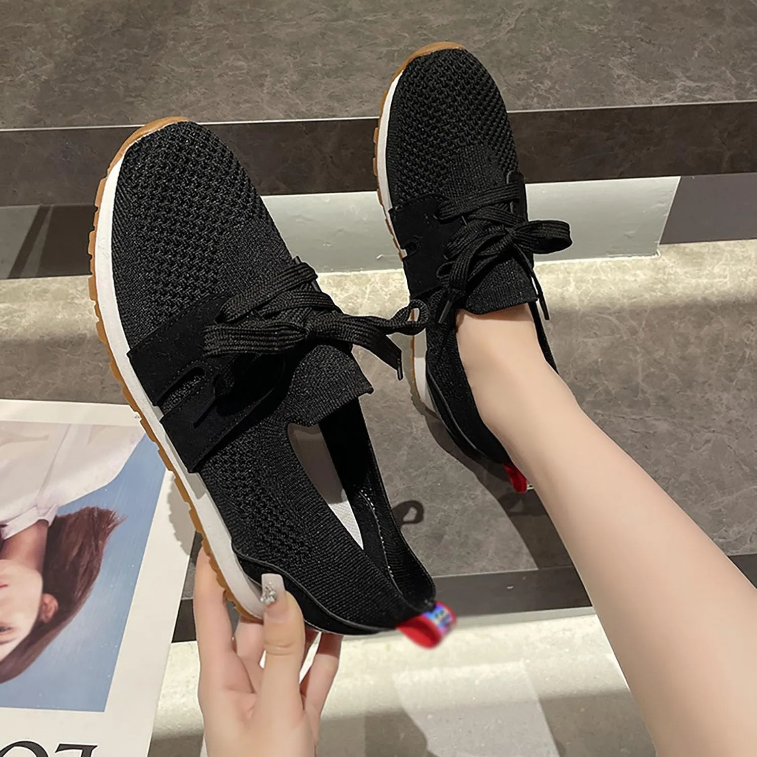 Women's Breathable Flying Woven Orthopedic Sneakers,Comfortable Non-Slip Casual Walking Loafers for Camping,Traveling