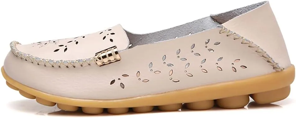 Women's Casual Round Head Moccasin Shoes Comfortable Leather Breathable Loafers Walking Nurse Breathable Driving Fashion Soft Shoes