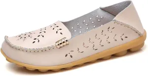 Women's Casual Round Head Moccasin Shoes Comfortable Leather Breathable Loafers Walking Nurse Breathable Driving Fashion Soft Shoes