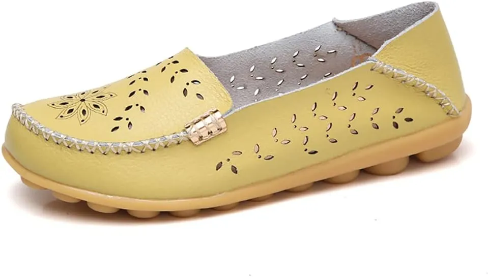 Women's Casual Round Head Moccasin Shoes Comfortable Leather Breathable Loafers Walking Nurse Breathable Driving Fashion Soft Shoes