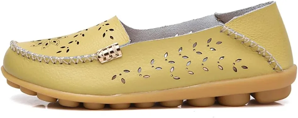 Women's Casual Round Head Moccasin Shoes Comfortable Leather Breathable Loafers Walking Nurse Breathable Driving Fashion Soft Shoes