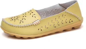 Women's Casual Round Head Moccasin Shoes Comfortable Leather Breathable Loafers Walking Nurse Breathable Driving Fashion Soft Shoes