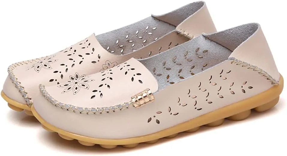Women's Casual Round Head Moccasin Shoes Comfortable Leather Breathable Loafers Walking Nurse Breathable Driving Fashion Soft Shoes
