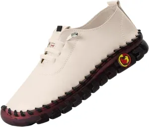 Womens Comfy Breathable Sneakers Flat Bottom Leather Slip-on Loafers Handmade Soft Shoes Sandals