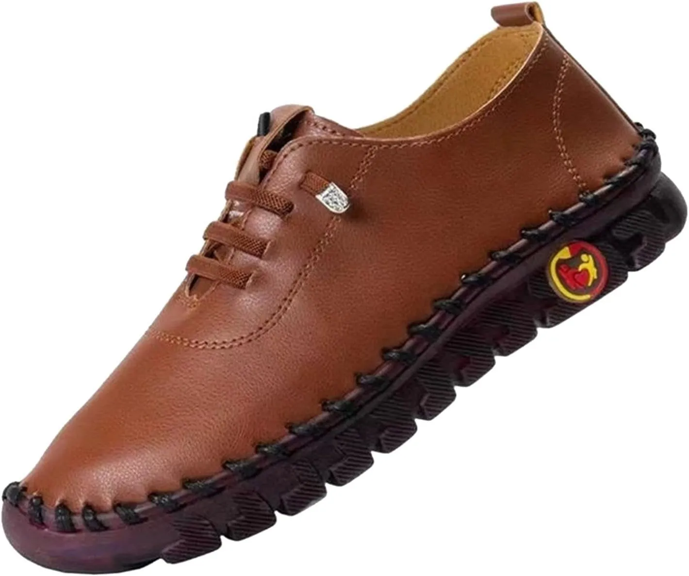 Womens Comfy Breathable Sneakers Flat Bottom Leather Slip-on Loafers Handmade Soft Shoes Sandals