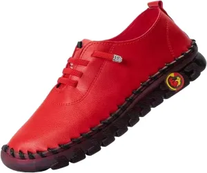 Womens Comfy Breathable Sneakers Flat Bottom Leather Slip-on Loafers Handmade Soft Shoes Sandals