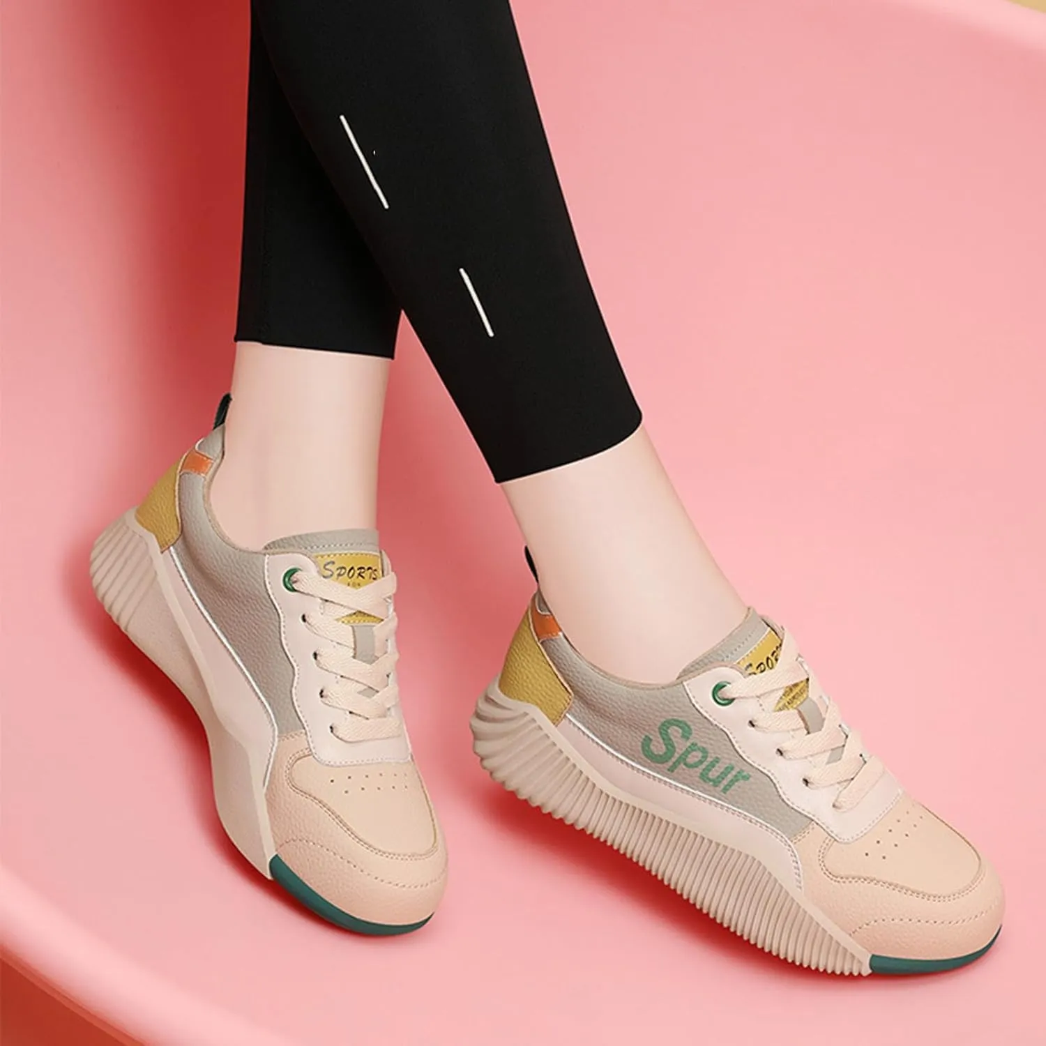 Women's Fashion Sneakers - Casual Platform Chunky Trainers for Autumn and Winter - Breathable, Soft and Thick-Soled, Comfortable, Lightweight - Perfect Women's Flat Sneaker,Yellow-38