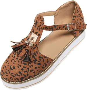 Women's Flatform Sandals,Soft Sole Comfy Flats Platform Tassels Canvas Shoes Closed Toe Sandal Summer Casual Suede Loafers