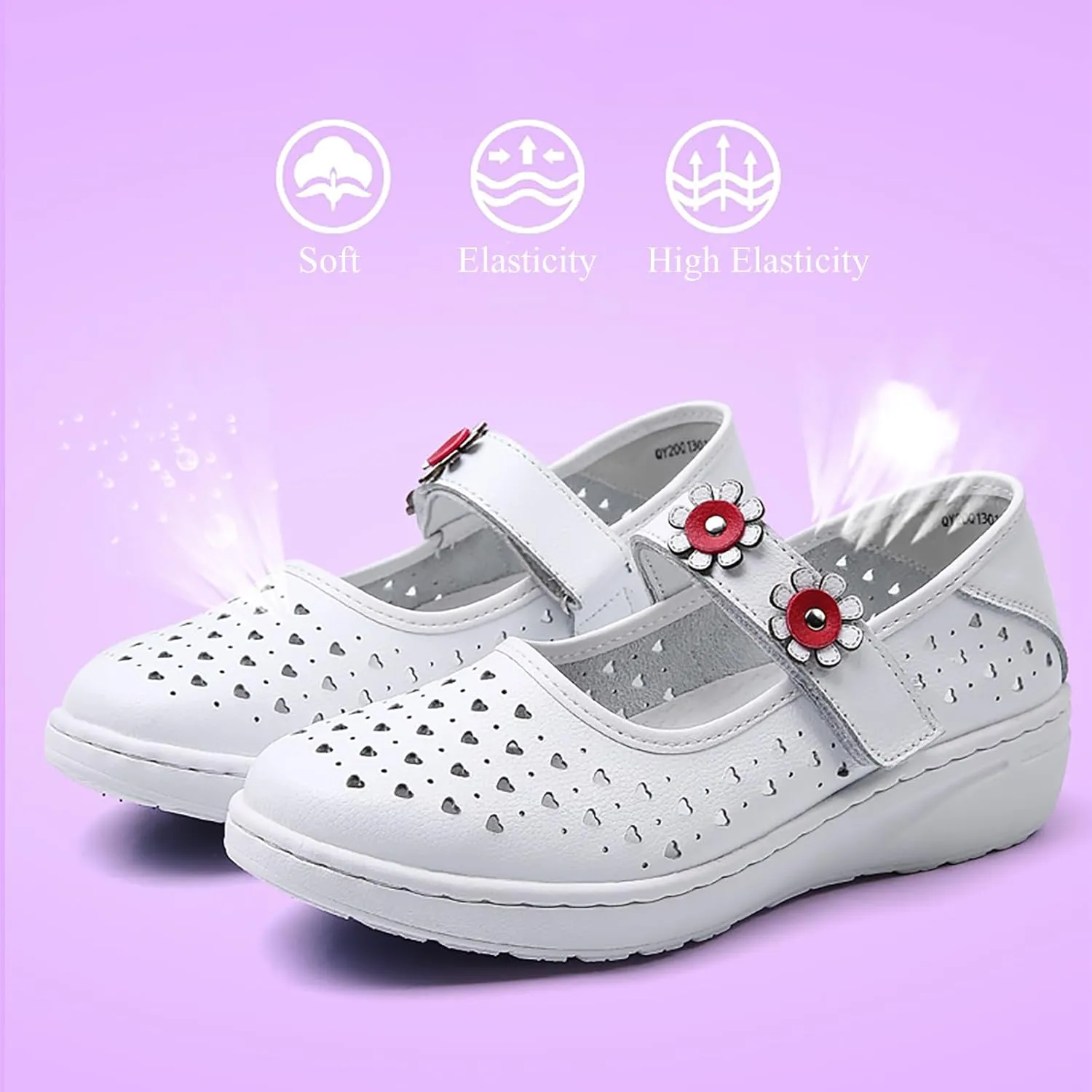 Womens Flower Orthopedic Platform Mary Jane Walking Shoes Adjustable Hook and Loop Hollow Comfort Arch Support Wedge Nursing Shoes Casual Non-Slip Breathable Toning Rocker Shoes