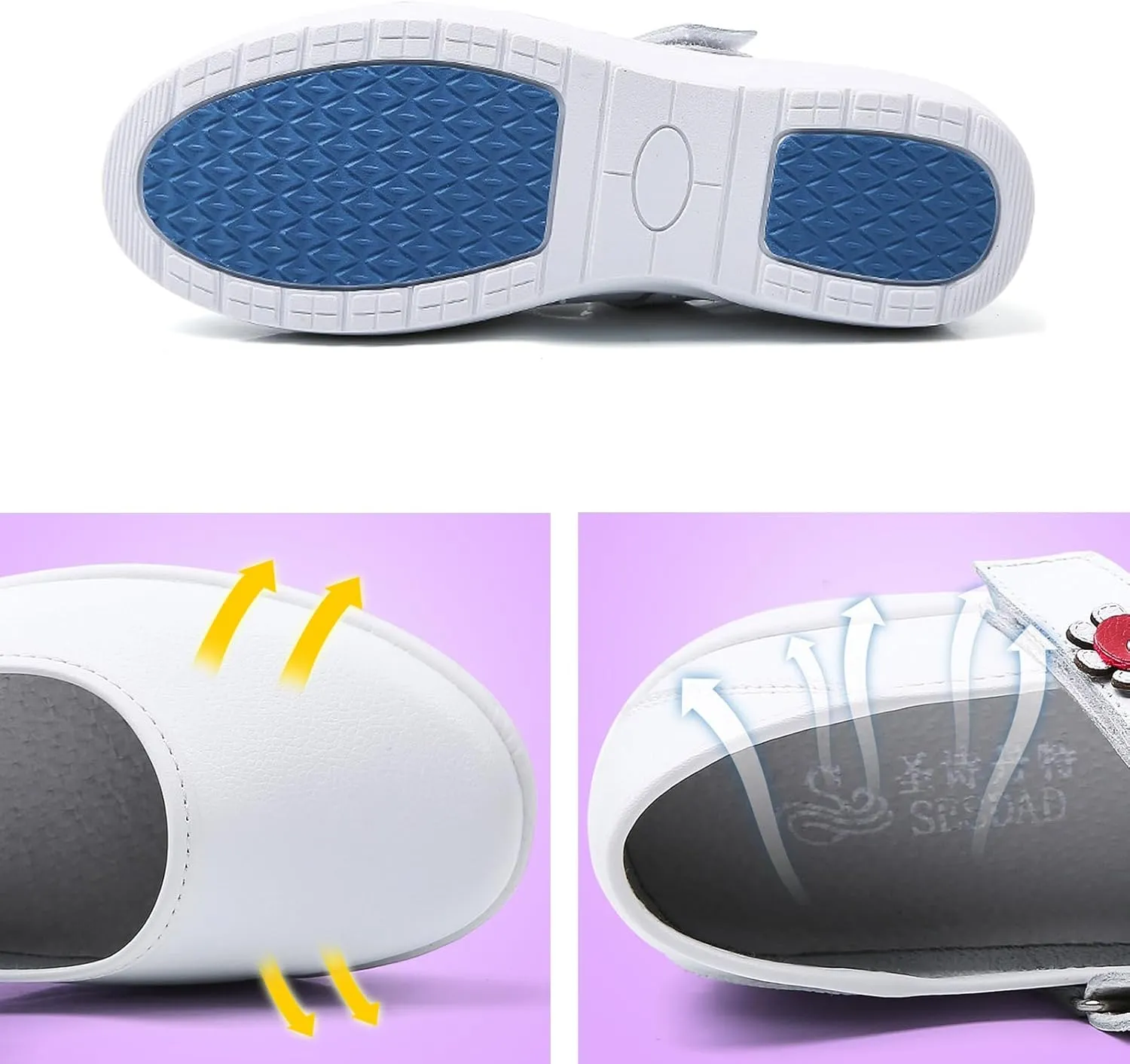 Womens Flower Orthopedic Platform Mary Jane Walking Shoes Adjustable Hook and Loop Hollow Comfort Arch Support Wedge Nursing Shoes Casual Non-Slip Breathable Toning Rocker Shoes