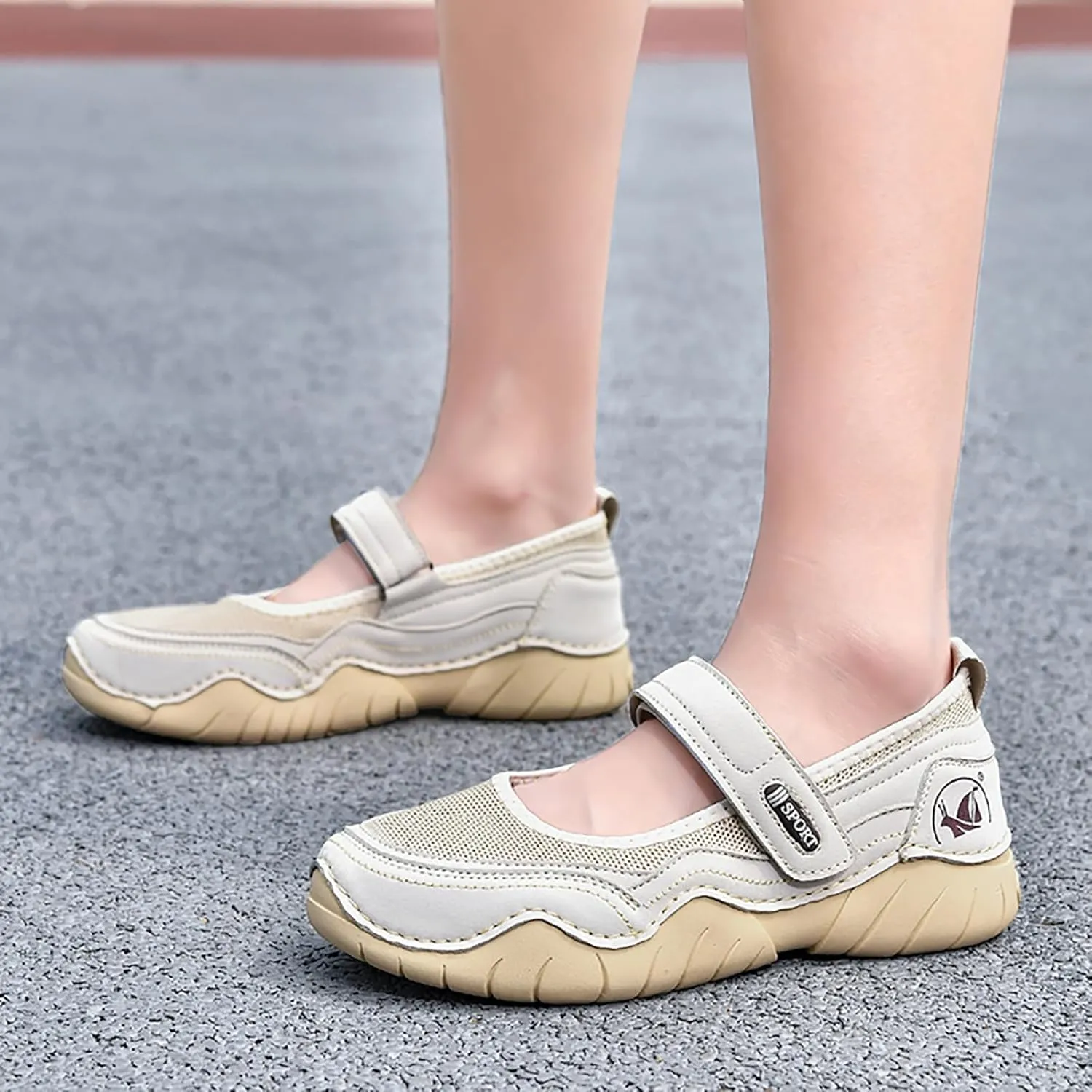 Women's Hollow Mesh Mary Jane Shoes Fashion Hand Stitching Lightweight Breathe Arch Support Non-Slip Sneakers Comfort Slip on Orthotic Casual Walking Shoes