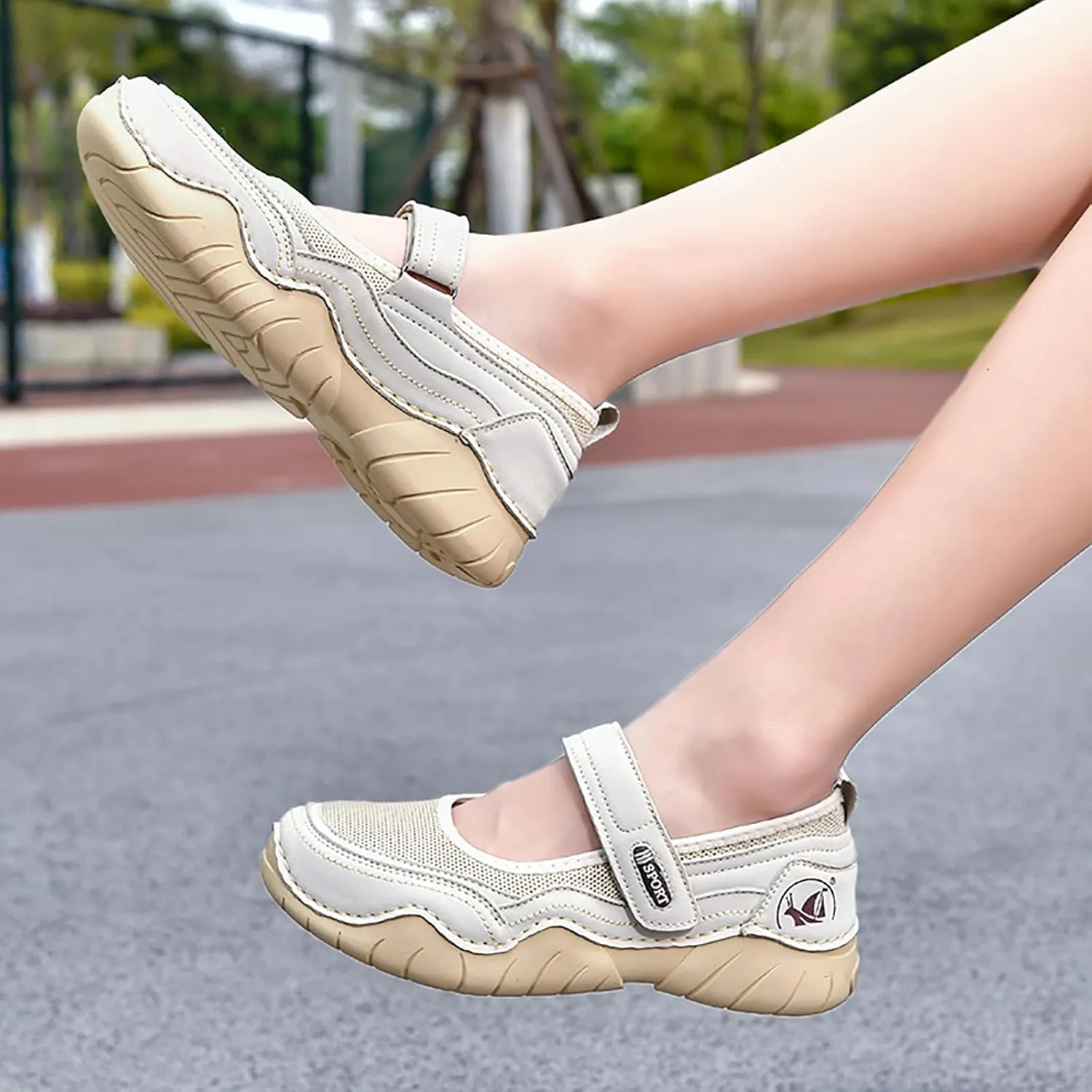 Women's Hollow Mesh Mary Jane Shoes Fashion Hand Stitching Lightweight Breathe Arch Support Non-Slip Sneakers Comfort Slip on Orthotic Casual Walking Shoes