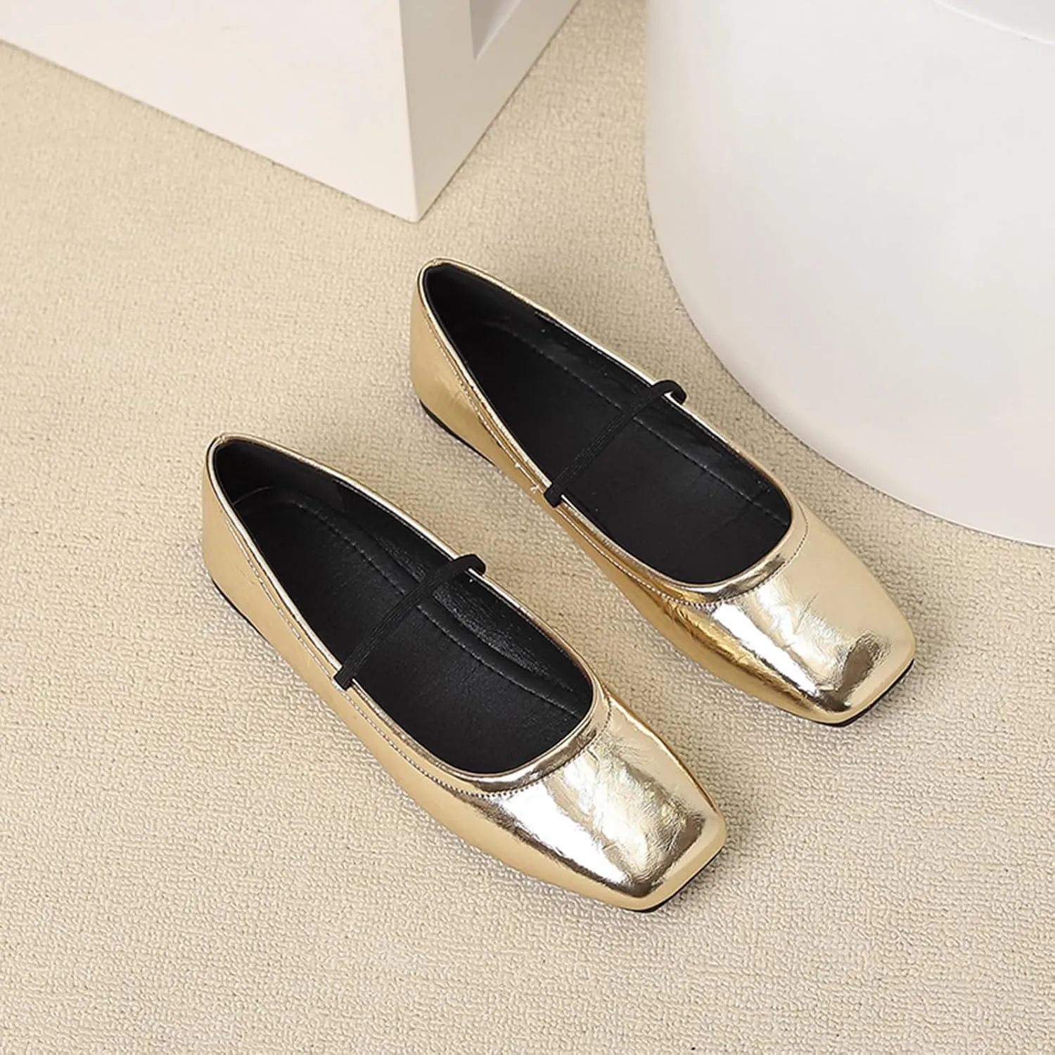 Women's Leather Ballet Flats - Square Toe Slip-On Mary Jane Flats Dressy & Casual Comfortable Walking Shoes for Women Soft Flat Shoes for Work or Daily Wear