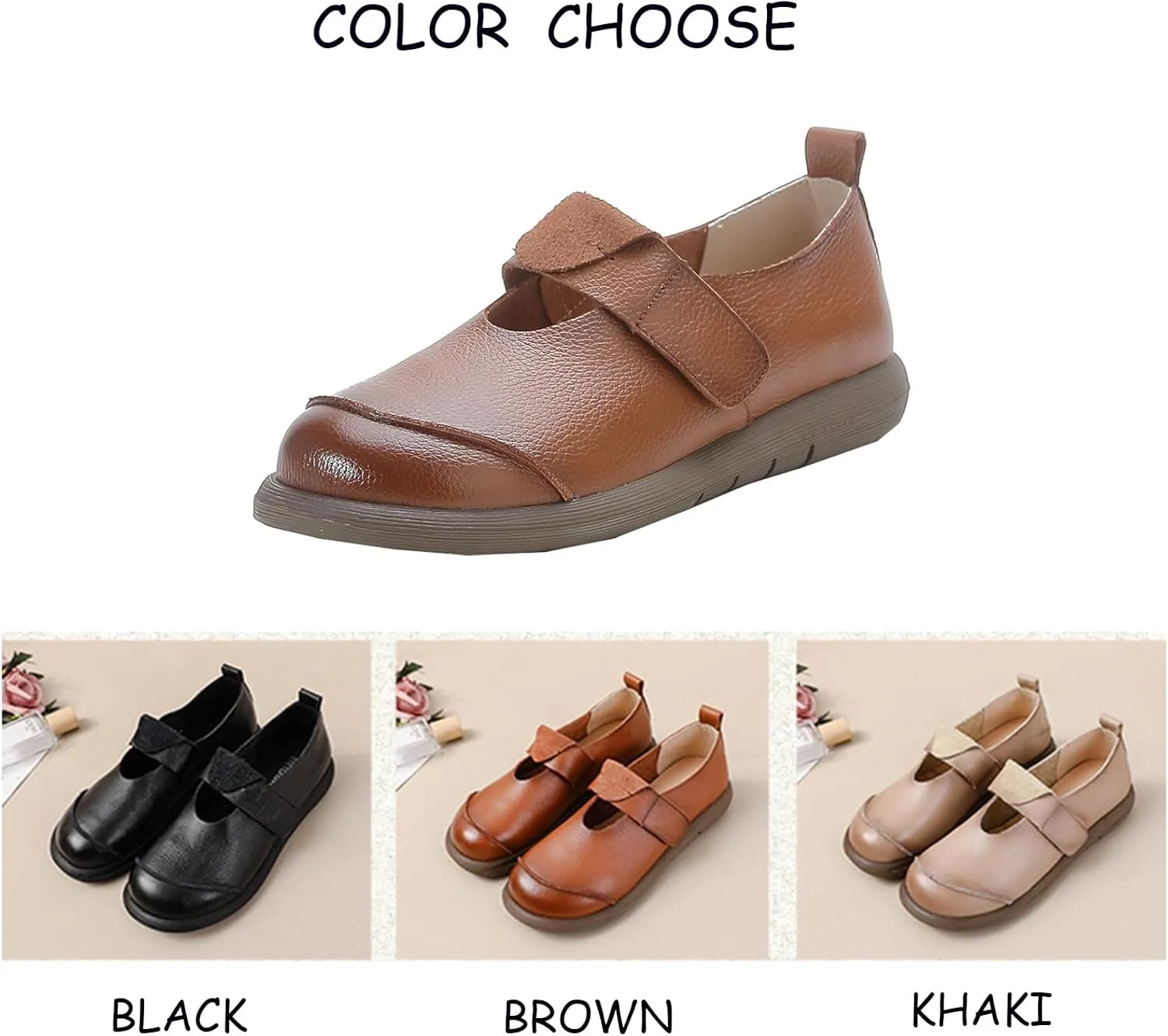 Women's Leather Platform Slip-On Mary Jane Love Shoes with Laces,Casual Soft-Soled Round-Toe Flat Shoes Suitable for Office, Driving and Walking