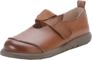 Women's Leather Platform Slip-On Mary Jane Love Shoes with Laces,Casual Soft-Soled Round-Toe Flat Shoes Suitable for Office, Driving and Walking