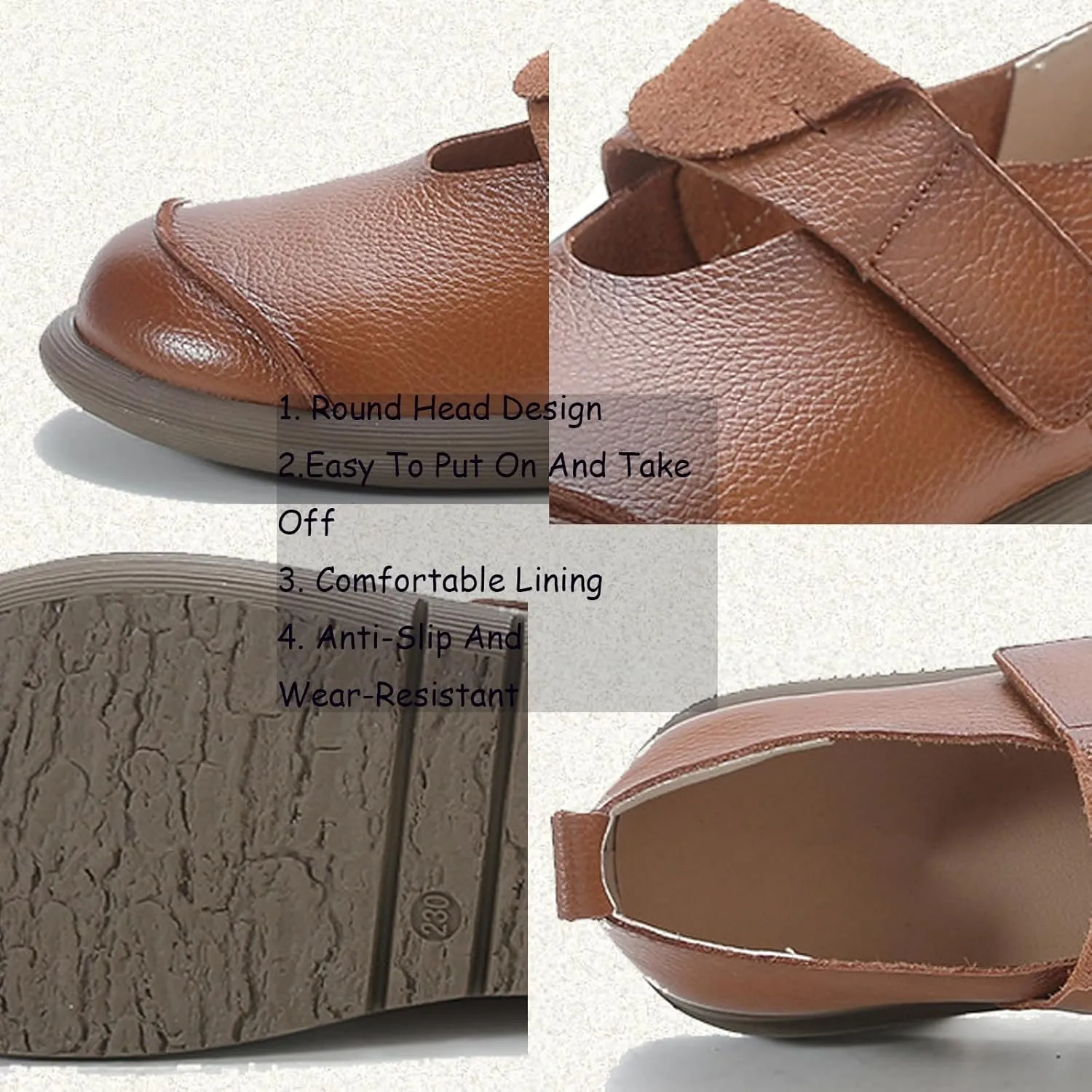 Women's Leather Platform Slip-On Mary Jane Love Shoes with Laces,Casual Soft-Soled Round-Toe Flat Shoes Suitable for Office, Driving and Walking