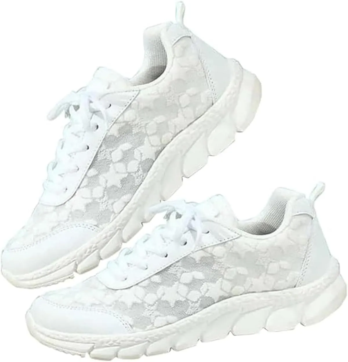 Women's Luxurious White Orthopedic Sneakers,Hollow Lace Print Sneakers,Breathable Mesh Shoes