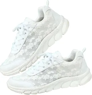 Women's Luxurious White Orthopedic Sneakers,Hollow Lace Print Sneakers,Breathable Mesh Shoes