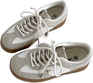 Women’s Retro German Trainer Sneakers – Casual Gump-Style Lace-Up Shoes, Breathable Low-Top Walking Shoes for Students Girls
