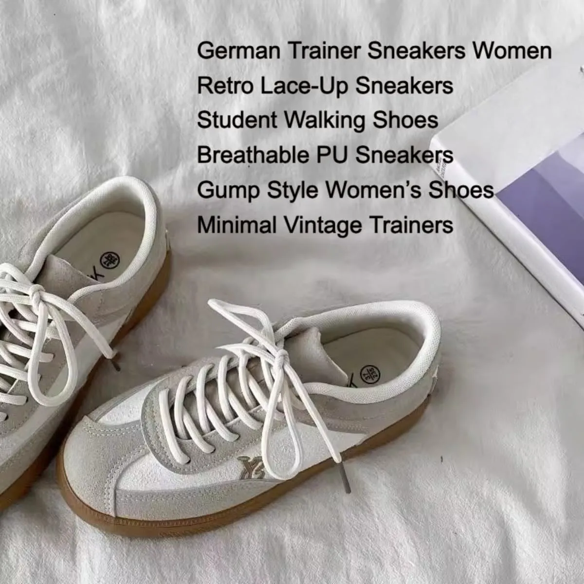 Women’s Retro German Trainer Sneakers – Casual Gump-Style Lace-Up Shoes, Breathable Low-Top Walking Shoes for Students Girls