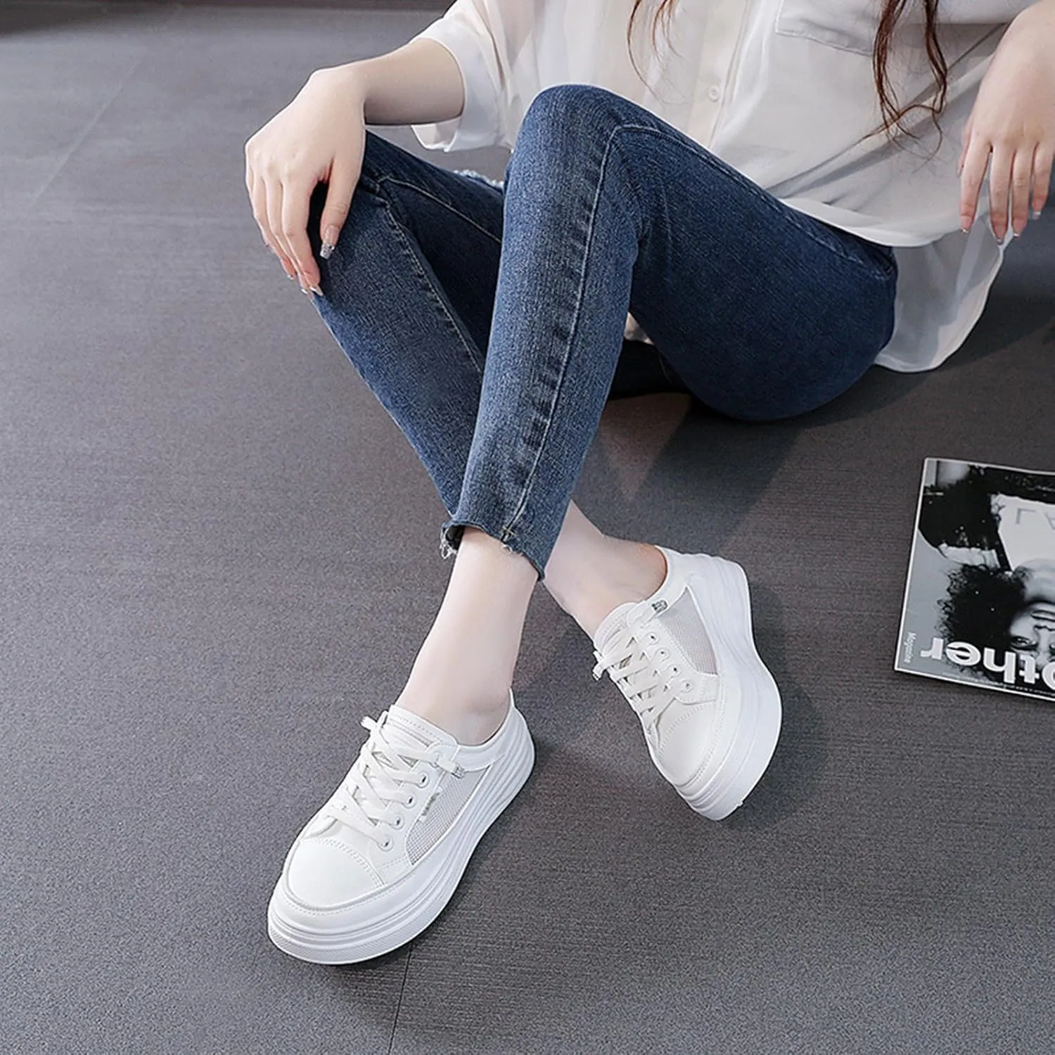Women's Slip On Platform Sneakers Wedge Slide Mules Soft Sole Comfortable Breathable Mesh Shoes